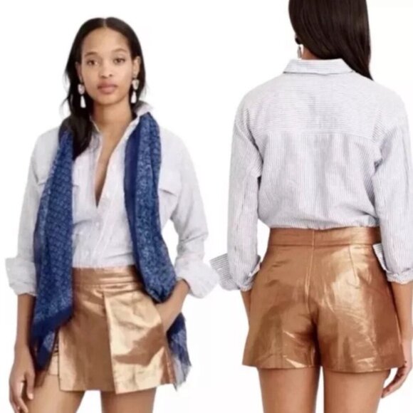 J. Crew Pants - J Crew Rose Gold Metallic Linen Crossover Skort used great condition 💖💖✨